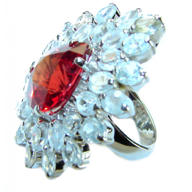 Red Brilliance 54.5 carat Red Topaz .925 Silver handcrafted Large Cocktail Ring s. 8