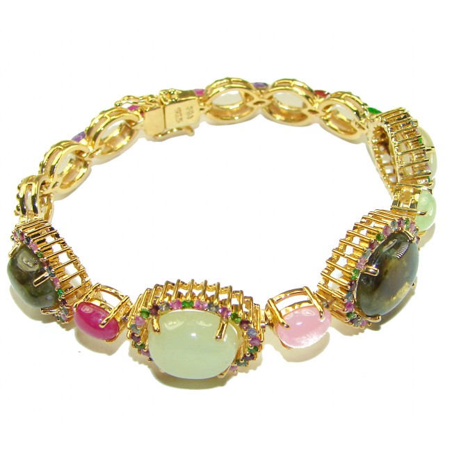 Color Me Brightly - Brazilian Watermelon Tourmaline 18K Gold over .925 Sterling Silver handmade Statement Bracelet