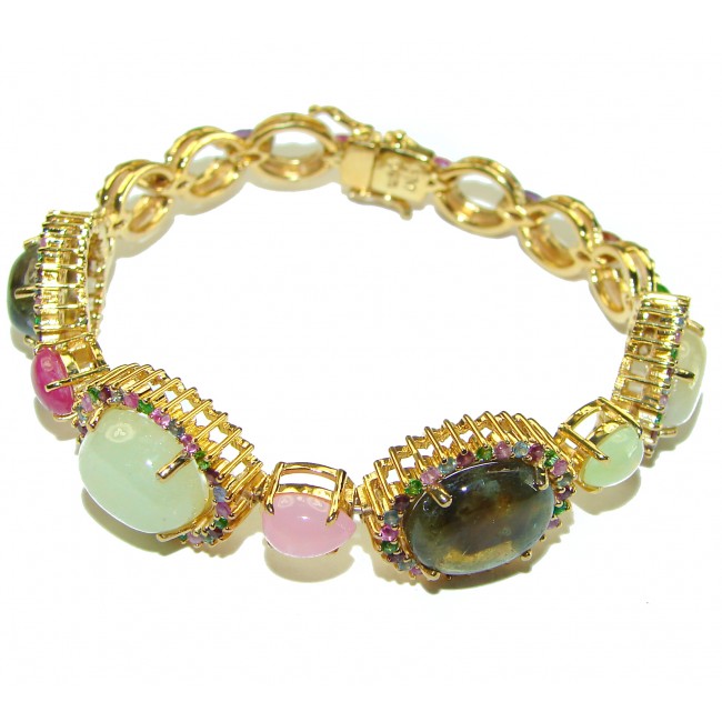 Color Me Brightly - Brazilian Watermelon Tourmaline 18K Gold over .925 Sterling Silver handmade Statement Bracelet