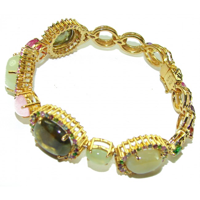 Color Me Brightly - Brazilian Watermelon Tourmaline 18K Gold over .925 Sterling Silver handmade Statement Bracelet