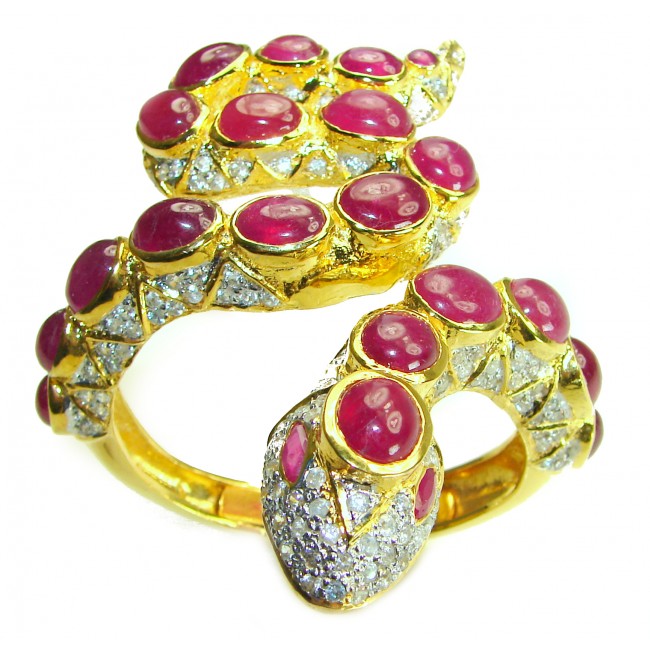 Huge Snake Genuine Kashmir Ruby 18K Gold over .925 Sterling Silver handcrafted Bracelet