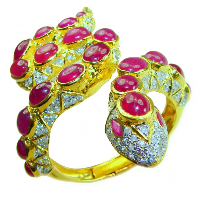 Huge Snake Genuine Kashmir Ruby 18K Gold over .925 Sterling Silver handcrafted Bracelet