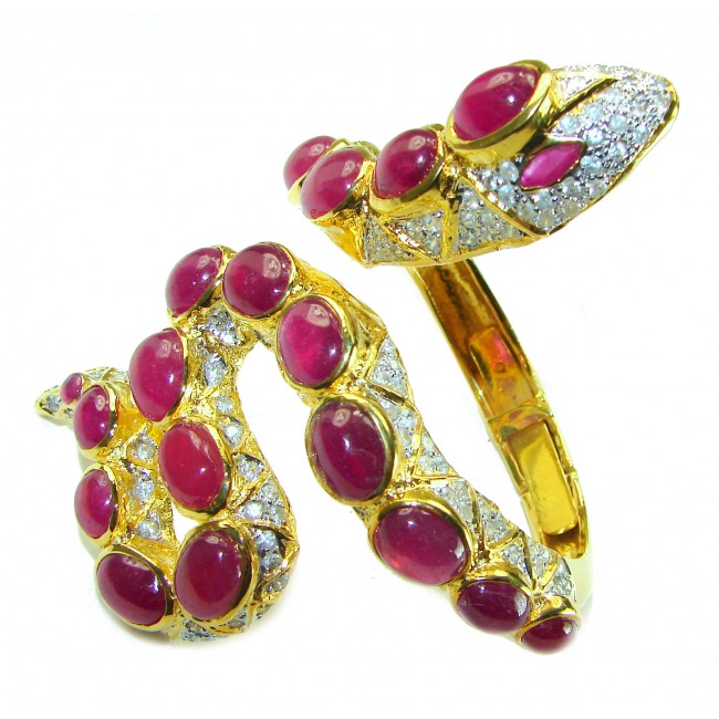 Huge Snake Genuine Kashmir Ruby 18K Gold over .925 Sterling Silver handcrafted Bracelet