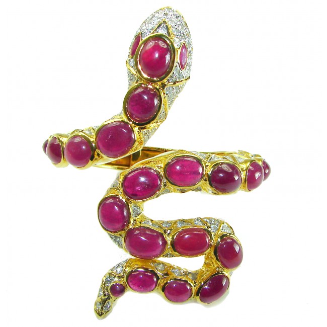 Huge Snake Genuine Kashmir Ruby 18K Gold over .925 Sterling Silver handcrafted Bracelet