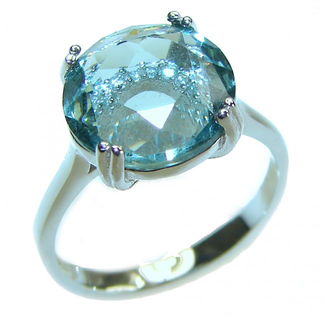 Precious 6.5 carat AQUAMARINE .925 Sterling Silver Handcrafted Ring size 6