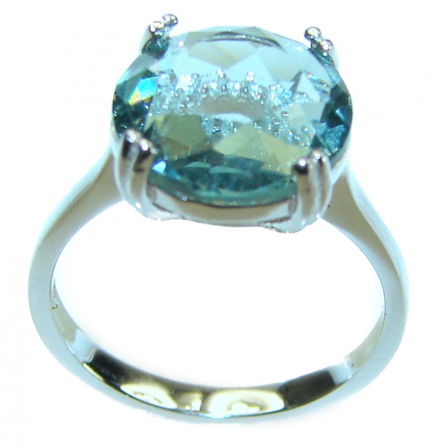 Precious 6.5 carat AQUAMARINE .925 Sterling Silver Handcrafted Ring size 6