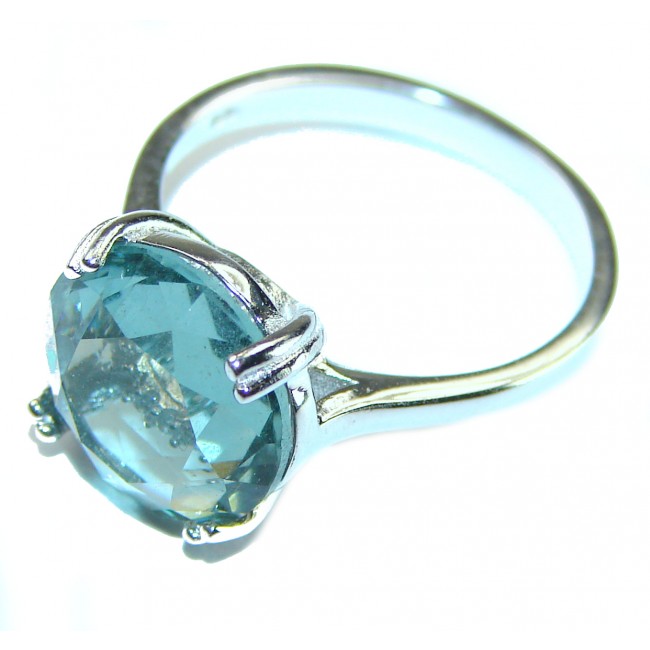 Precious 6.5 carat AQUAMARINE .925 Sterling Silver Handcrafted Ring size 6