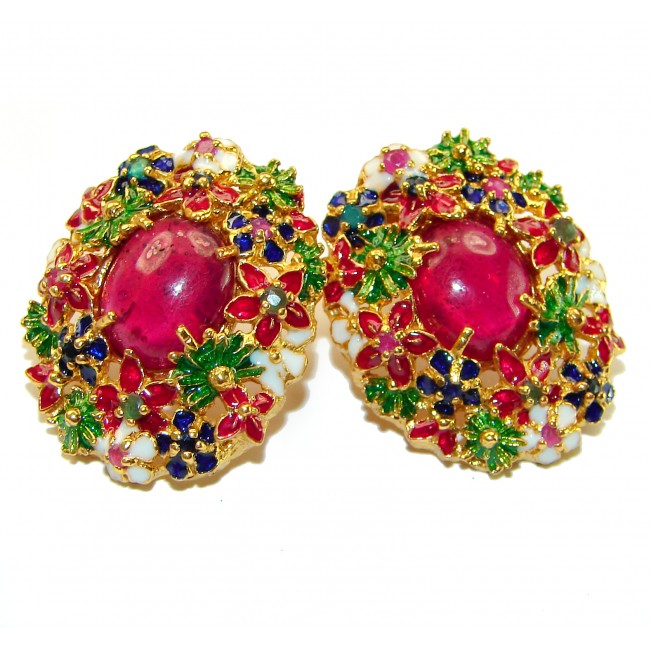 Enchanted Garden Mulicolor gems 18K Gold over .925 Sterling Silver handcrafted Statement earrings