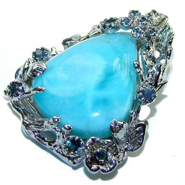 Vintage Beauty genuine Larimar Sapphire .925 Sterling Silver handmade Pendant and Brooch