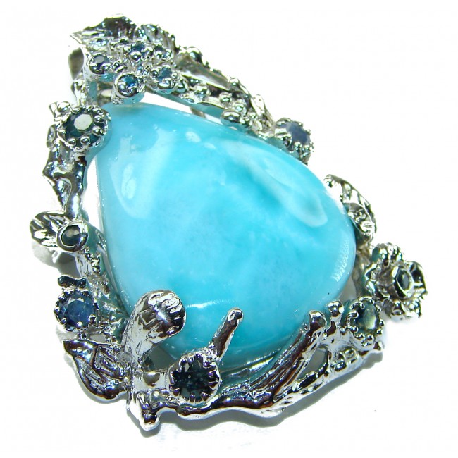 Vintage Beauty genuine Larimar Sapphire .925 Sterling Silver handmade Pendant and Brooch