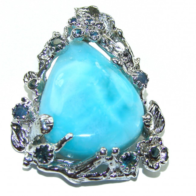 Vintage Beauty genuine Larimar Sapphire .925 Sterling Silver handmade Pendant and Brooch