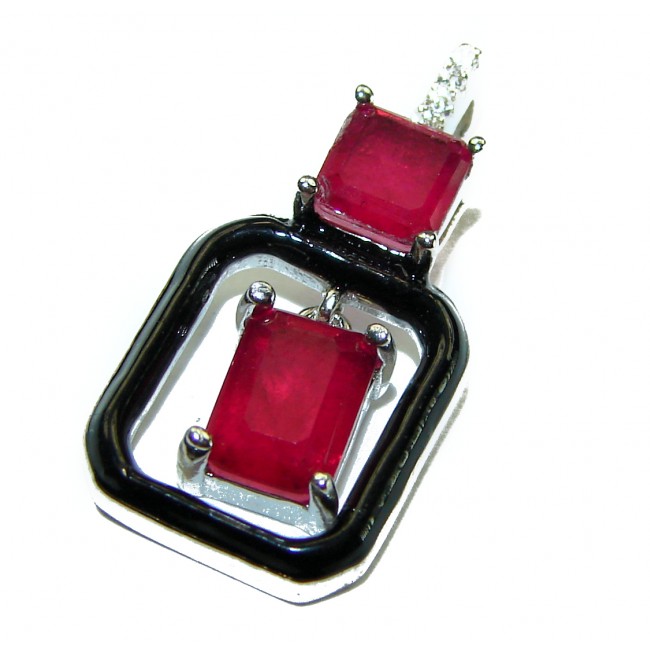 Art Deco Ruby black enamel .925 Sterling Silver handmade Pendant