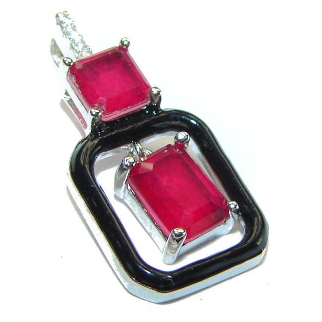 Art Deco Ruby black enamel .925 Sterling Silver handmade Pendant