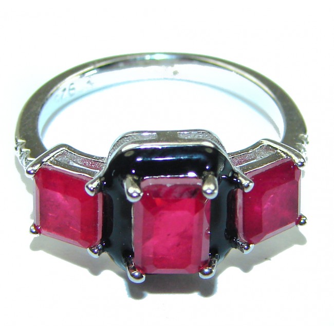 Art Deco Ruby black enamel .925 Sterling Silver handmade Ring size 6 1/4