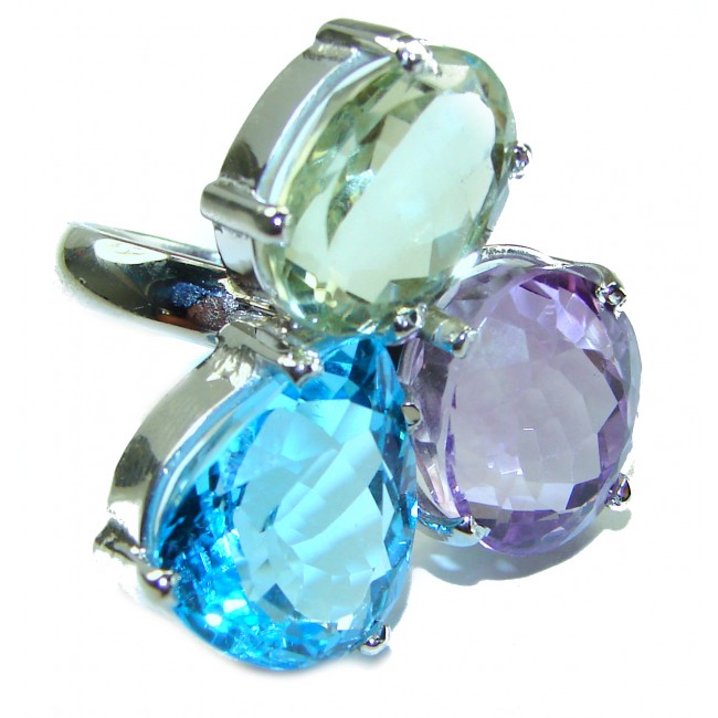 Festivity Swiss Blue Topaz .925 Sterling Silver handcrafted Statement Ring size 8