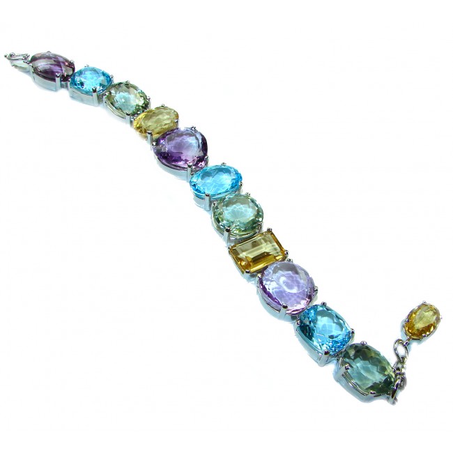 Festivity Swiss Blue Topaz .925 Sterling Silver handcrafted Statement Bracelet