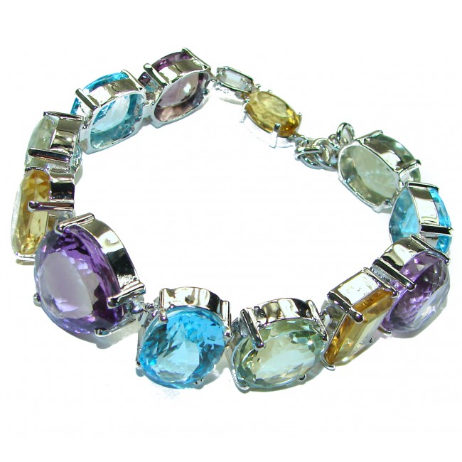 Festivity Swiss Blue Topaz .925 Sterling Silver handcrafted Statement Bracelet