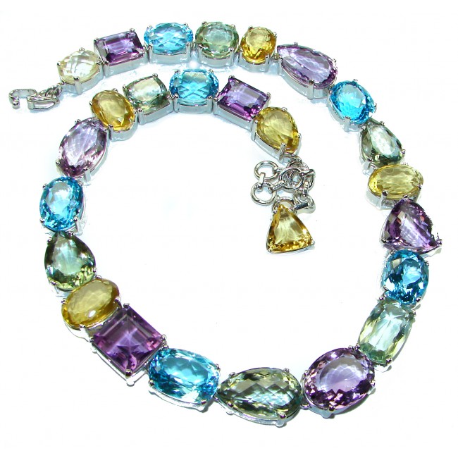 Festivity Swiss Blue Topaz .925 Sterling Silver handcrafted Statement Large necklace