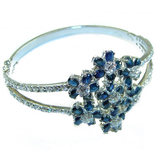 Spectacular Floral design authentic Sapphire .925 Sterling Silver handmade bangle Bracelet