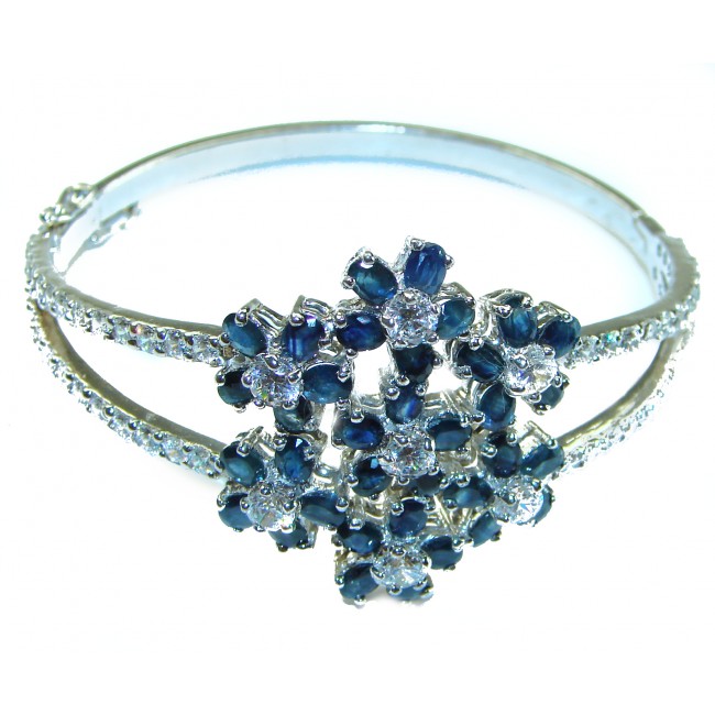 Spectacular Floral design authentic Sapphire .925 Sterling Silver handmade bangle Bracelet