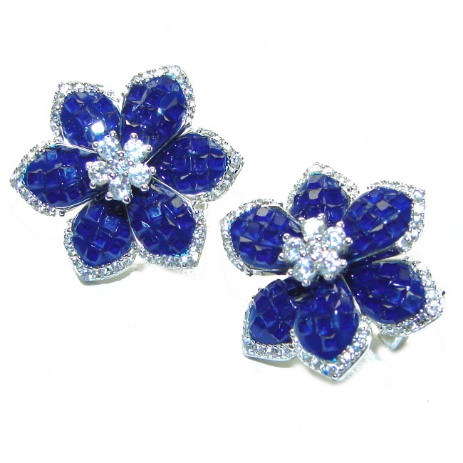 Born to Glam floral-inspired authentic Sapphire .925 Sterling Silver handcrafted earrings