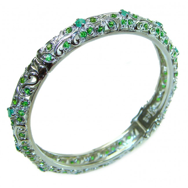 Luxurious natural Emerald .925 Sterling Silver handmade bangle Bracelet