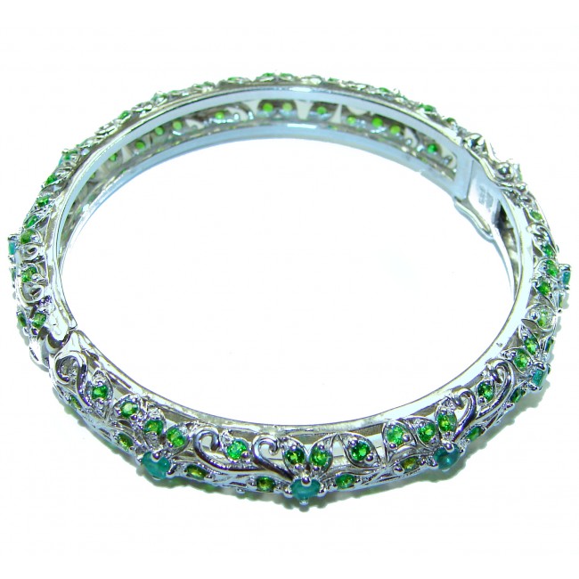 Luxurious natural Emerald .925 Sterling Silver handmade bangle Bracelet