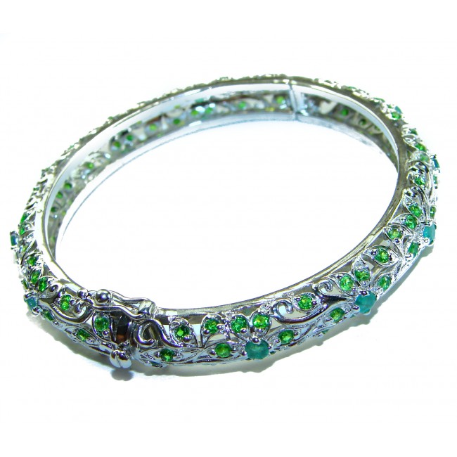 Luxurious natural Emerald .925 Sterling Silver handmade bangle Bracelet