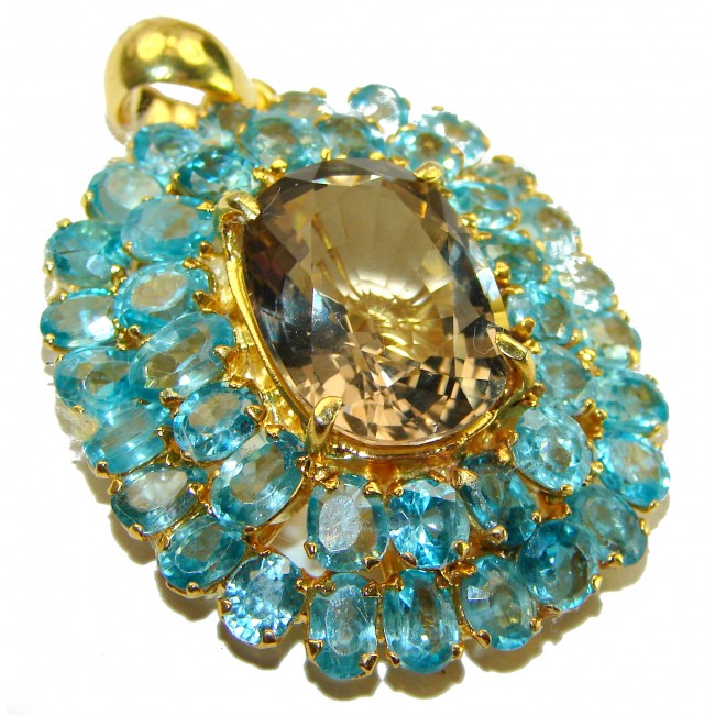 Luxury genuine 44.5 CARAT Champagne Topaz Aquamarine 14K Gold over .925 Sterling Silver handmade Pendant