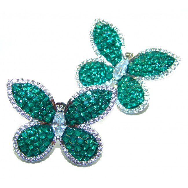 Incredible Butterflies genuine Emerald .925 Sterling Silver handcrafted Earrings