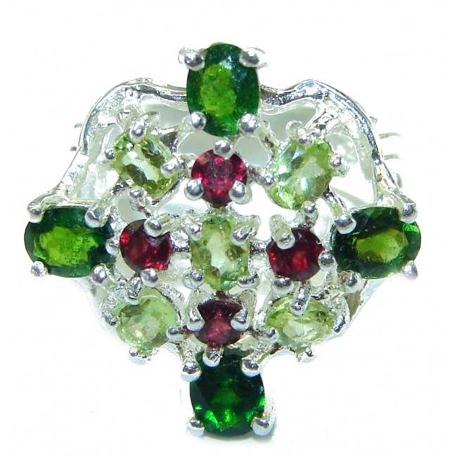 Green Clover Chrome Diopside .925 Sterling Silver handmade ring s. 7