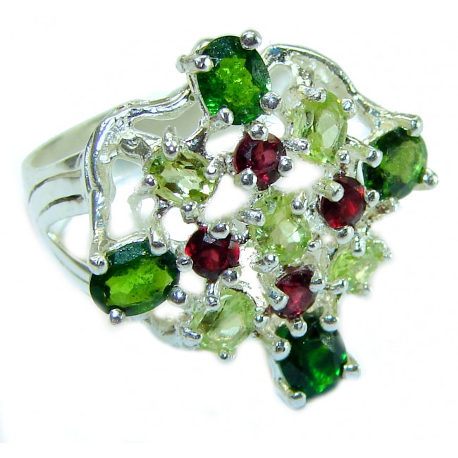 Green Clover Chrome Diopside .925 Sterling Silver handmade ring s. 7