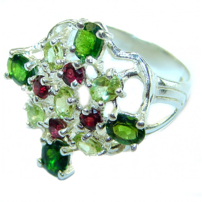 Green Clover Chrome Diopside .925 Sterling Silver handmade ring s. 7