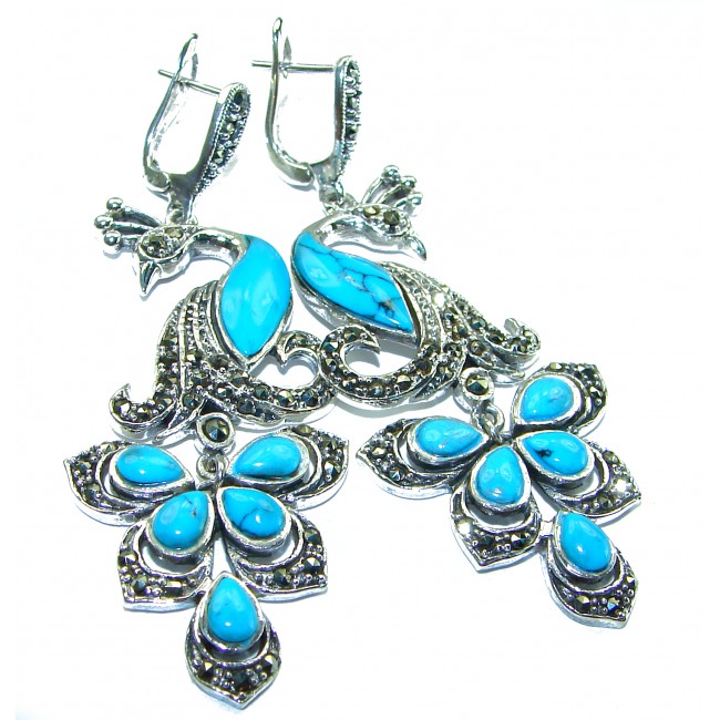 Great authentic inlay Turquoise .925 Sterling Silver handcrafted Earrings