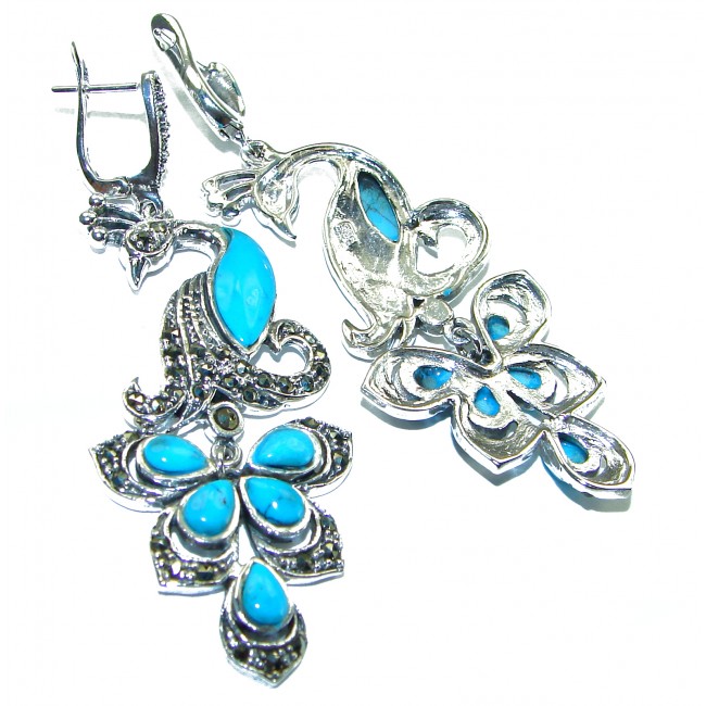 Great authentic inlay Turquoise .925 Sterling Silver handcrafted Earrings