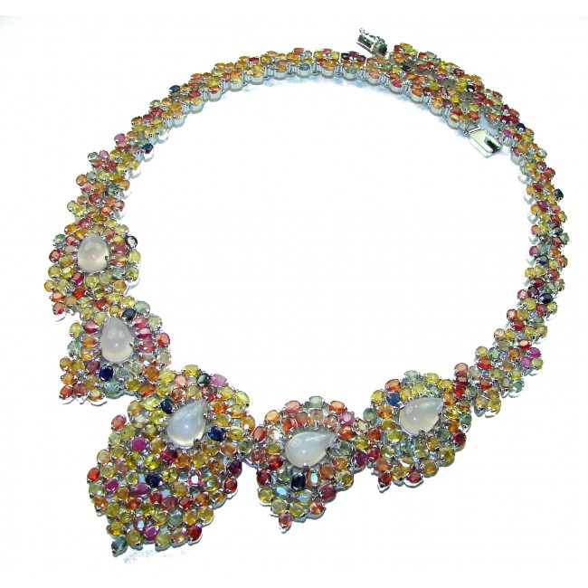 Beauty of Nature natural multicolor Sapphire Rose Quartz .925 Sterling Silver handmade Statement necklace