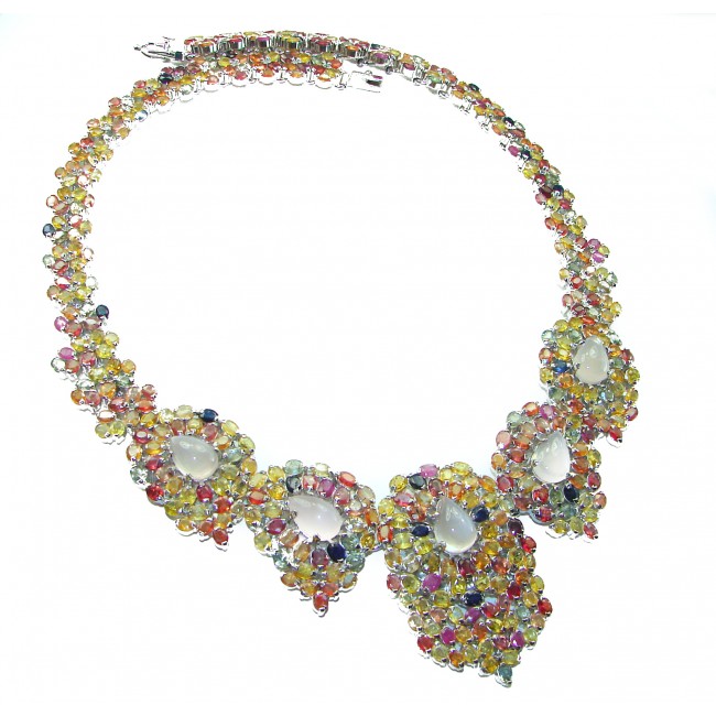 Beauty of Nature natural multicolor Sapphire Rose Quartz .925 Sterling Silver handmade Statement necklace