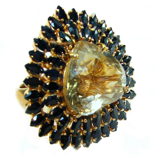 My SweetHeart Huge Champagne Topaz 14K Gold over .925 Sterling Silver handmade Statement Ring size 7 1/2