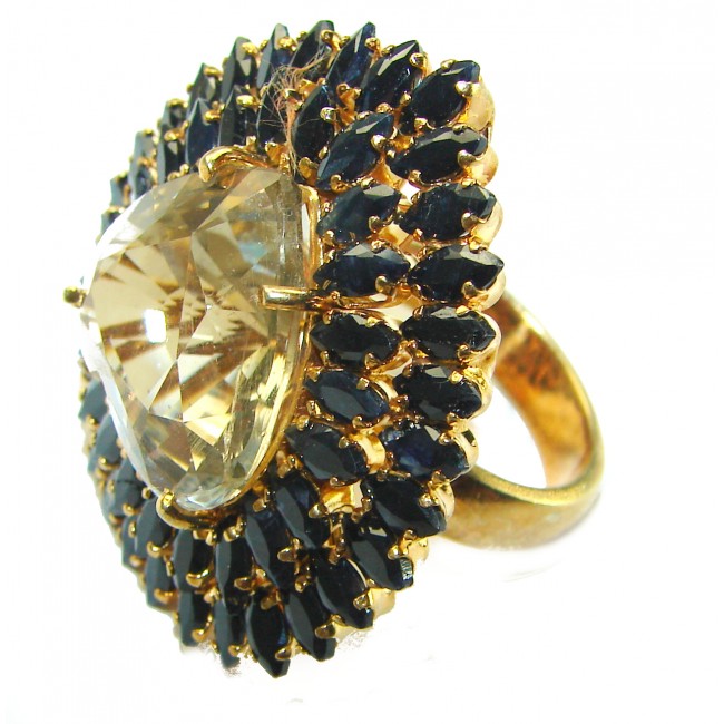 My SweetHeart Huge Champagne Topaz 14K Gold over .925 Sterling Silver handmade Statement Ring size 7 1/2