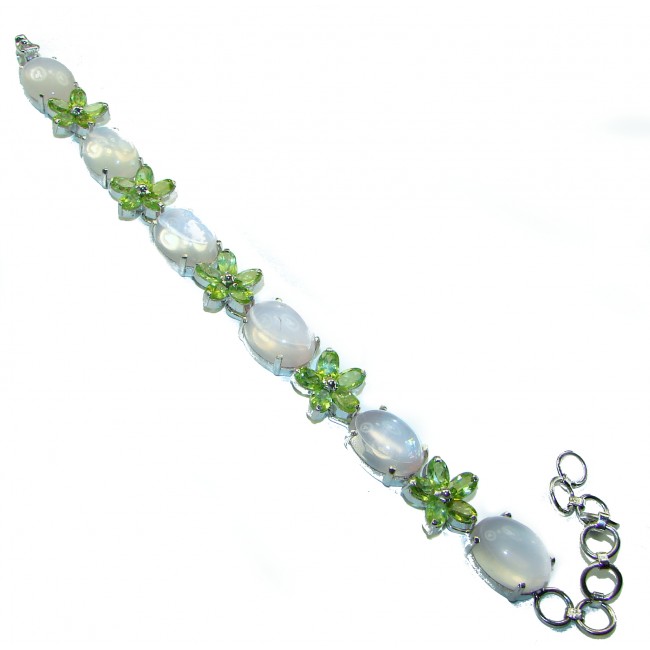 Alessia Natural Rose Quartz Peridot .925 Sterling Silver handmade Bracelet