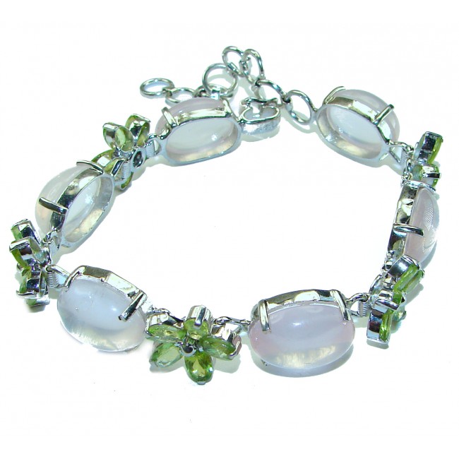 Alessia Natural Rose Quartz Peridot .925 Sterling Silver handmade Bracelet