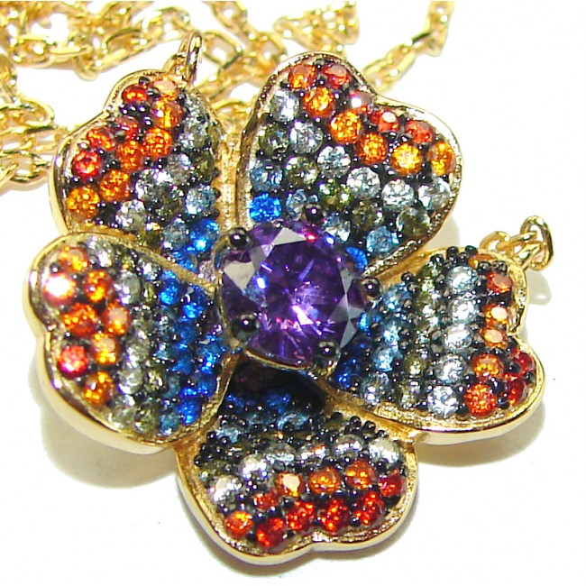 Lavish Lavender authentic Amethyst multicolor Sapphire 14K Gold over .925 Sterling Silver handcrafted necklace