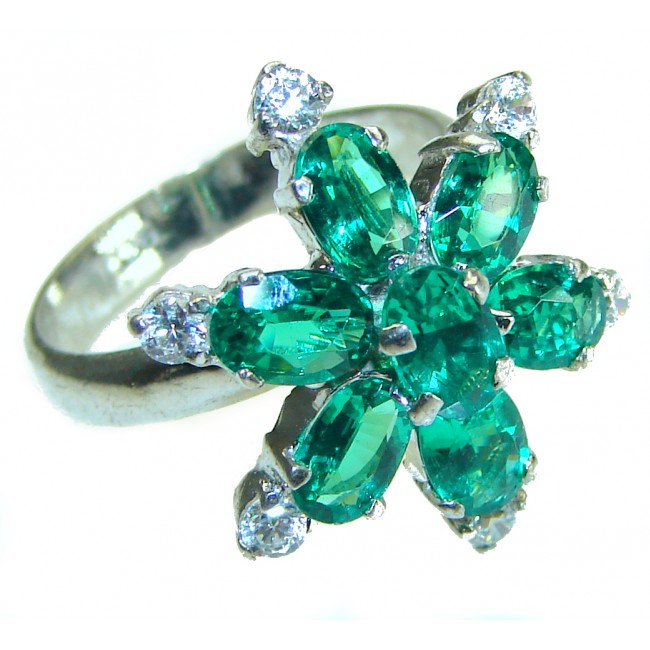 Green Flower Chrome Diopside .925 Sterling Silver handmade ring s. 8