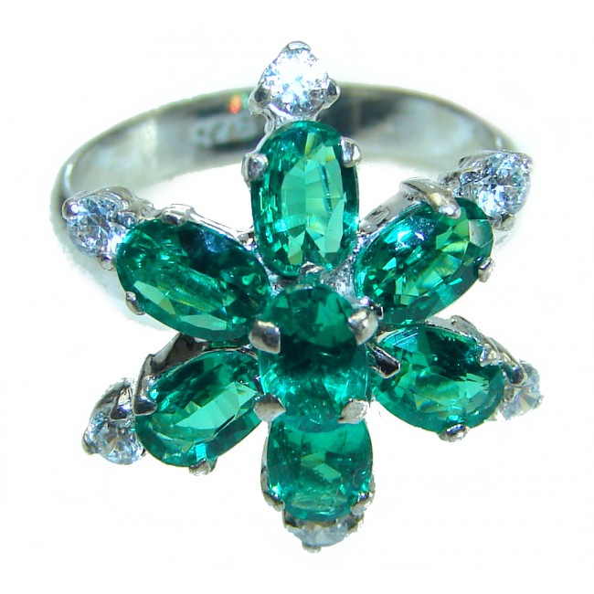 Green Flower Chrome Diopside .925 Sterling Silver handmade ring s. 8