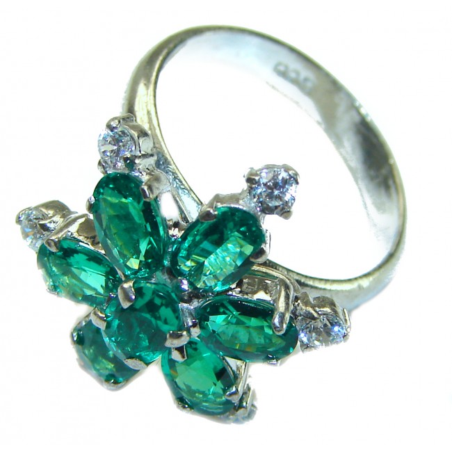 Green Flower Chrome Diopside .925 Sterling Silver handmade ring s. 8