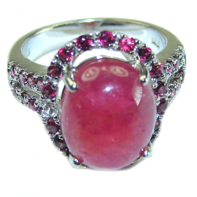 Bella Rosa authentic Ruby Emerald black rhodiumover .925 Sterling Silver handcrafted Statement Large Cocktail Ring s. 8 1/4