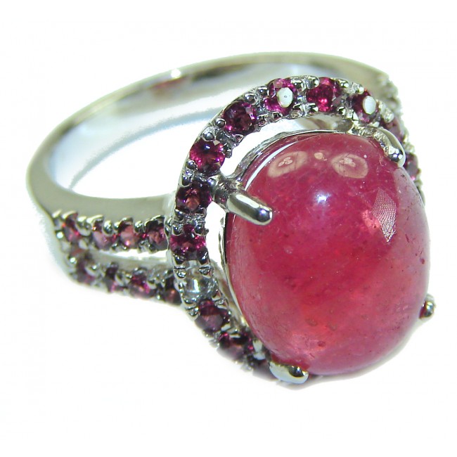 Bella Rosa authentic Ruby Emerald black rhodiumover .925 Sterling Silver handcrafted Statement Large Cocktail Ring s. 8 1/4