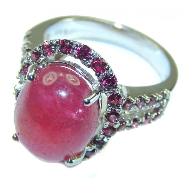 Bella Rosa authentic Ruby Emerald black rhodiumover .925 Sterling Silver handcrafted Statement Large Cocktail Ring s. 8 1/4