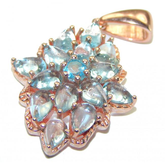 Precious Treasure 14.5 carat Swiss Blue Topaz 14K Rose Gold over .925 Sterling Silver handmade Pendant