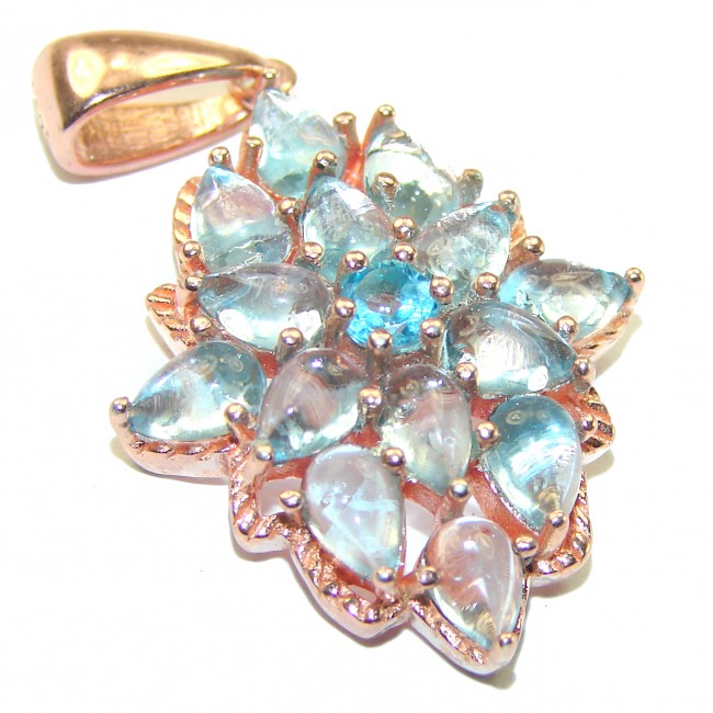 Precious Treasure 14.5 carat Swiss Blue Topaz 14K Rose Gold over .925 Sterling Silver handmade Pendant